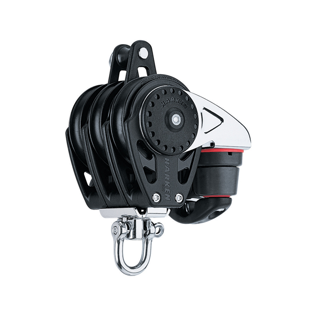 Harken 75mm Carbo Großschotblock - dreischeibig mit Wirbelschäkel, Hundsfott und Klemme