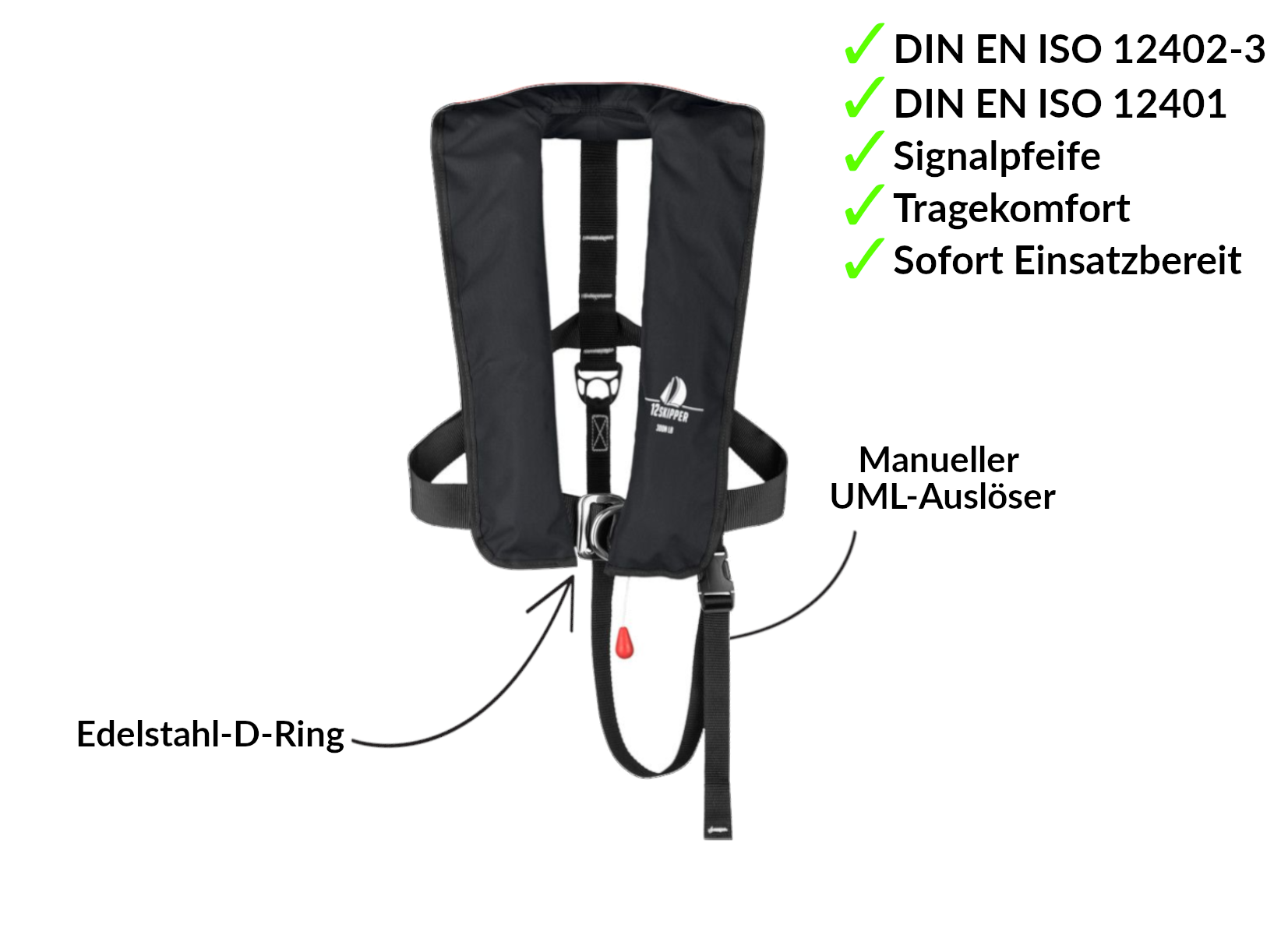 2er-Set 12skipper Automatik-Rettungsweste 300N ISO mit Harness, schwarz
