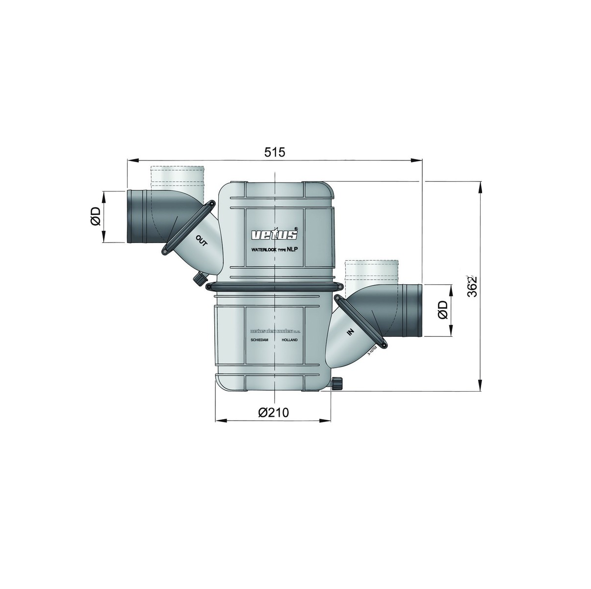 Vetus 2 Phasen Wassersammler für Auspuffschläuche Kapazität 4,5l mit 40-50mm Innendurchmesser