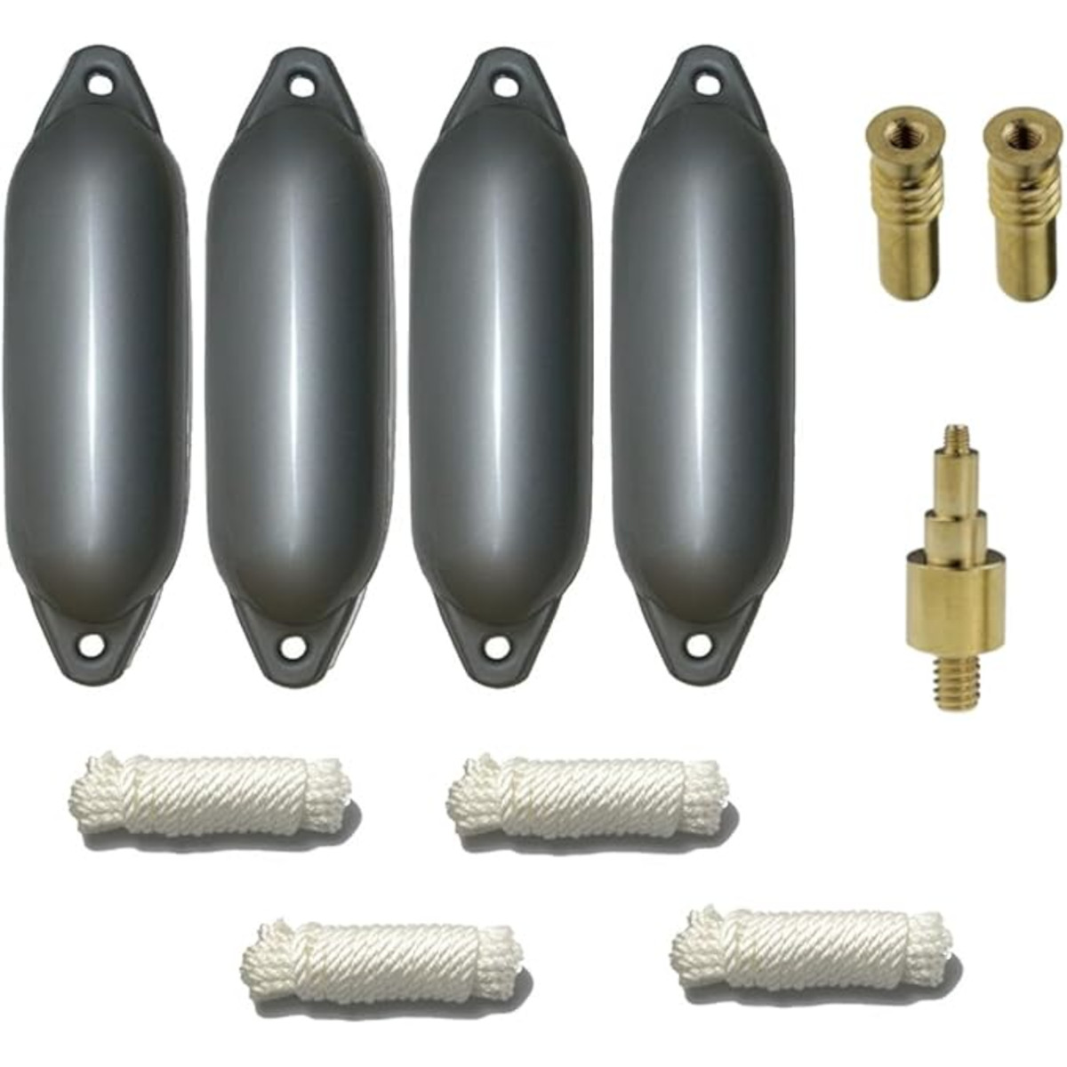 Majoni Bootsfender 4er-Set mit 4 Star Fender inkl. Fenderleinen, 2 Ersatzventile, 1 Ventiladapter - Farbe silber