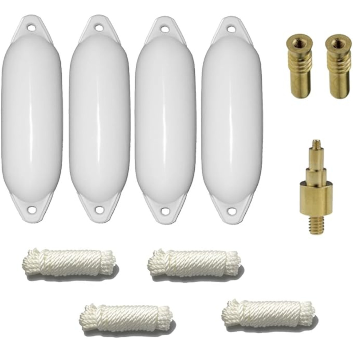Majoni Bootsfender 4er-Set mit 4 Star Fender inkl. Fenderleinen, 2 Ersatzventile, 1 Ventiladapter - Farbe weiß