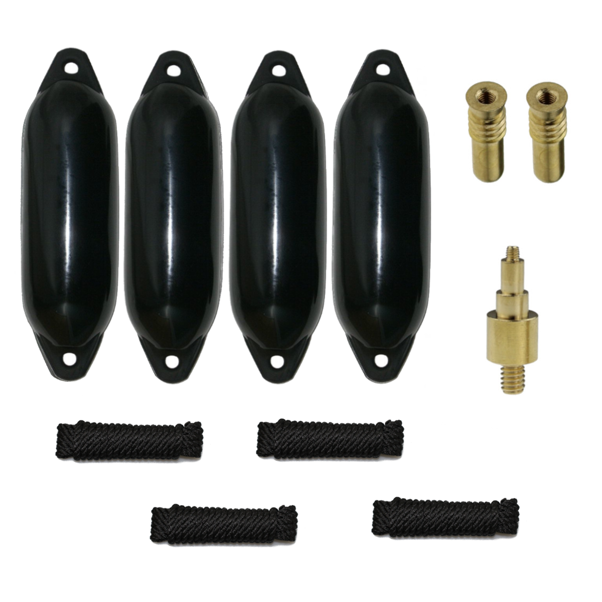 Majoni Bootsfender 4er-Set mit 4 Star Fender inkl. Fenderleinen, 2 Ersatzventile, 1 Ventiladapter - Farbe schwarz