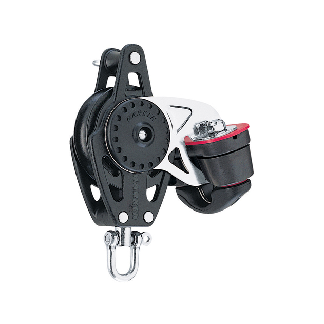 Harken 57mm Carbo Großschotblock - einscheibig mit Wirbelschäkel, Hundsfott und Klemme