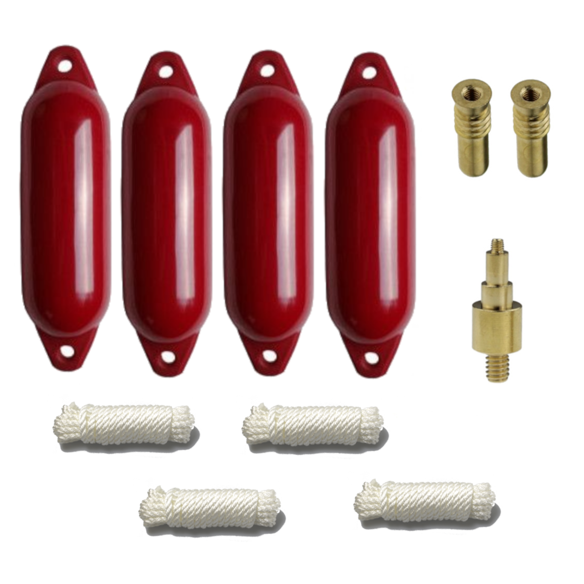 Majoni Bootsfender 4er-Set mit 4 Star Fender inkl. Fenderleinen, 2 Ersatzventile, 1 Ventiladapter - Farbe bordeaux