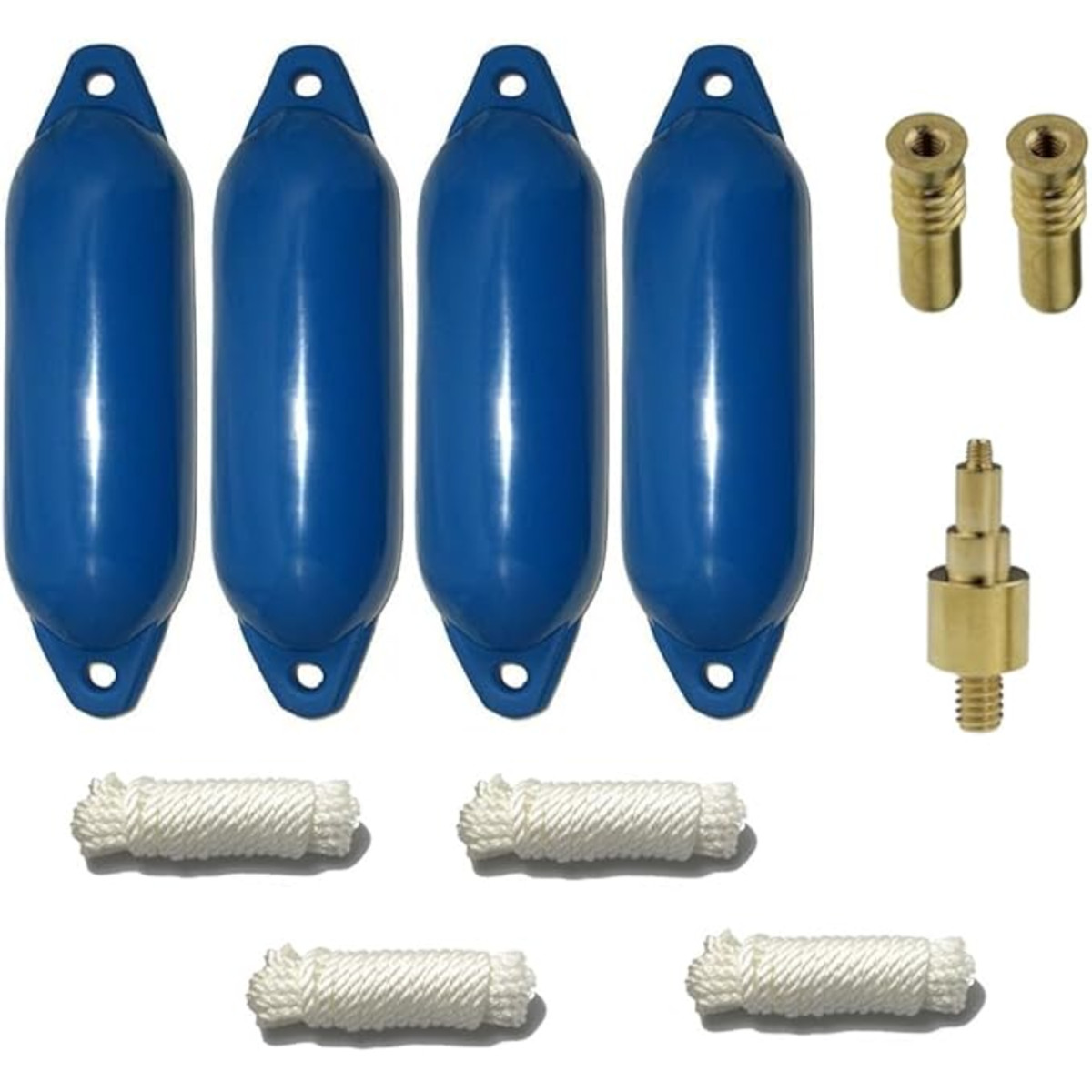 Majoni Bootsfender 4er-Set mit 4 Star Fender inkl. Fenderleinen, 2 Ersatzventile, 1 Ventiladapter - Farbe blau