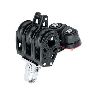 Harken 29mm Carbo Großschotblock - dreischeibig mit Wirbelschäkel, Hundsfott und Klemme