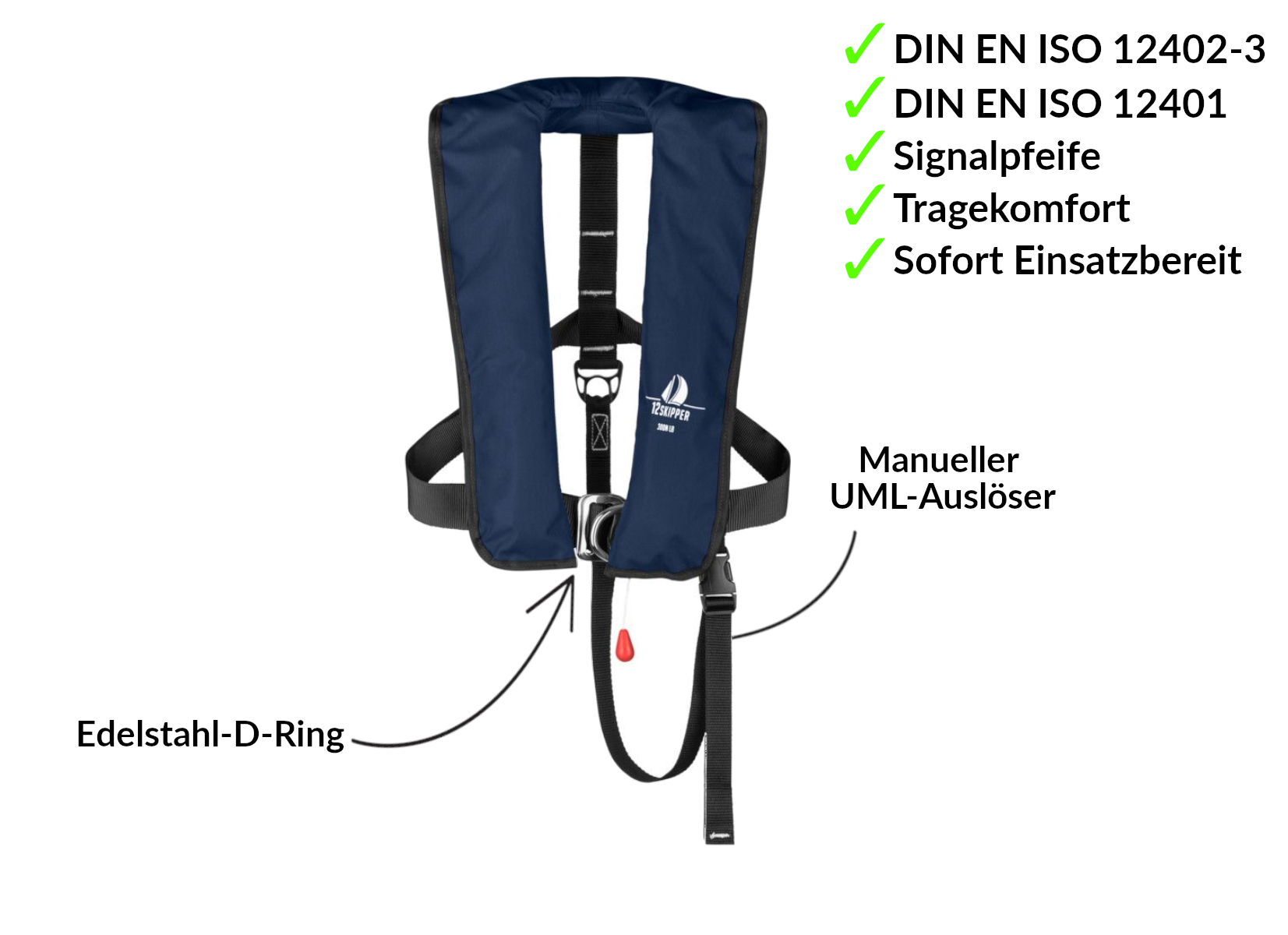 2er-Set 12skipper Automatik-Rettungsweste 300N ISO mit Harness, marineblau inkl. 2 Wartungskits