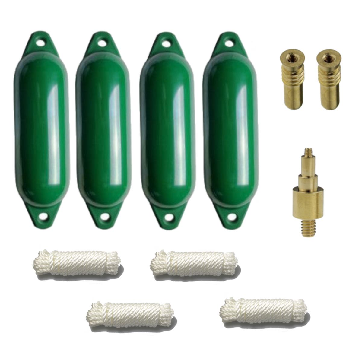 Majoni Bootsfender 4er-Set mit 4 Star Fender inkl. Fenderleinen, 2 Ersatzventile, 1 Ventiladapter - Farbe grün