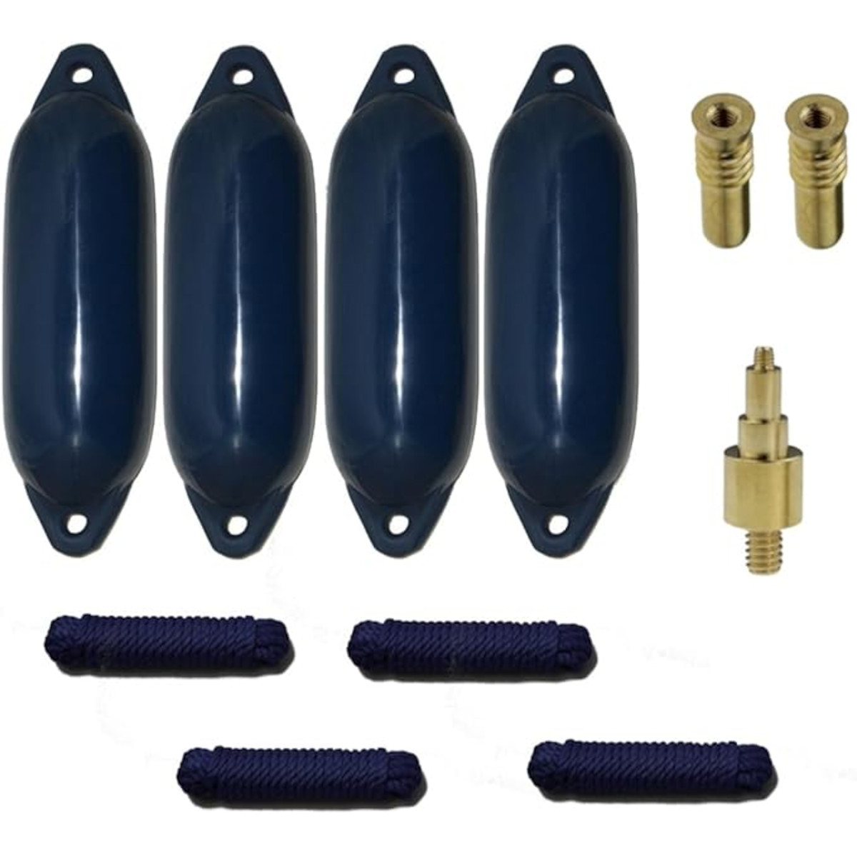Majoni Bootsfender 4er-Set mit 4 Star Fender inkl. Fenderleinen, 2 Ersatzventile, 1 Ventiladapter - Farbe marineblau