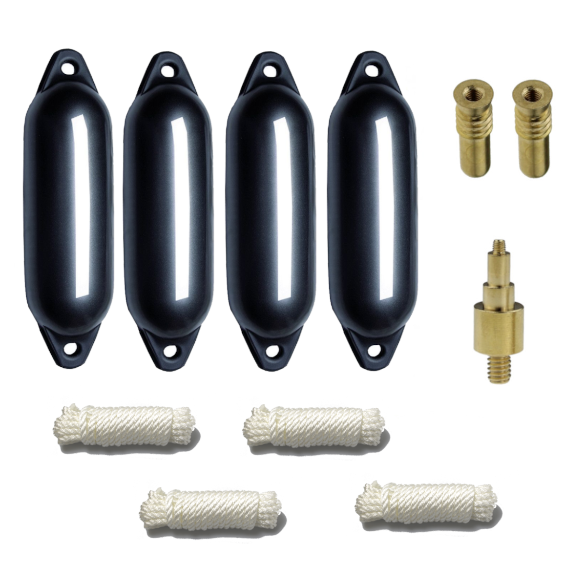 Majoni Bootsfender 4er-Set mit 4 Star Fender inkl. Fenderleinen, 2 Ersatzventile, 1 Ventiladapter - Farbe anthrazit